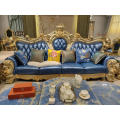 luxury wooden carved furniture leather European sofa